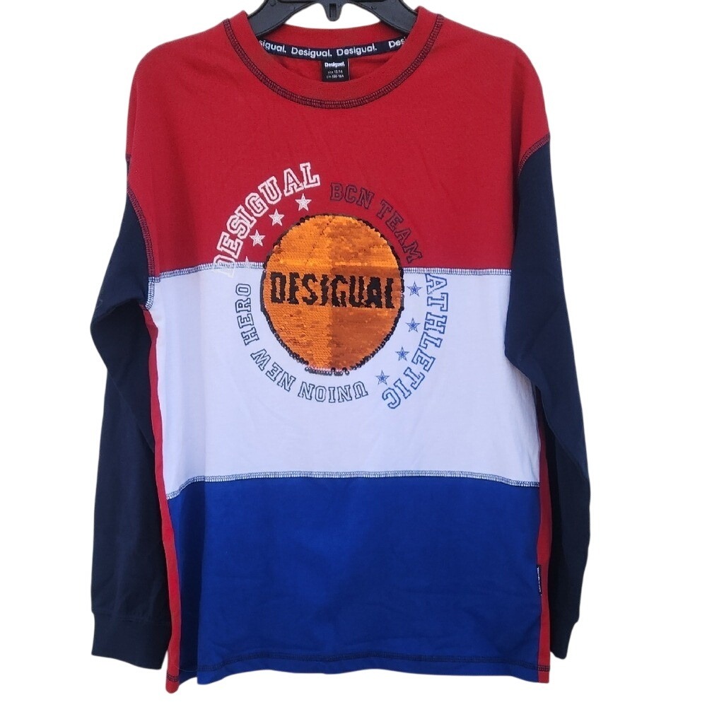 NEW Desigual Flip Sequin Basketball Shirt Kids Size 14 Large Long Sleeve Sports